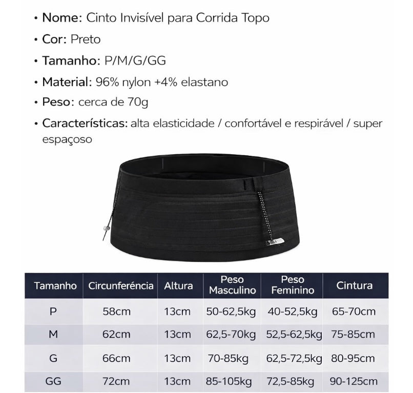 CINTO INVISÍVEL PARA CORRIDA TOPO + Garrafa de Brinde